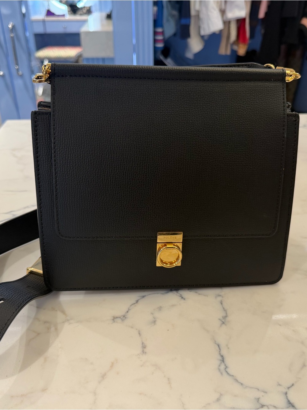 Polène Numéro Sept Textured Black Leather Shoulder Bag